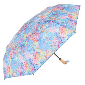 Colourful floral duck head umbrella for rain protection.