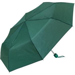 Green compact umbrella with automatic open mechanism.