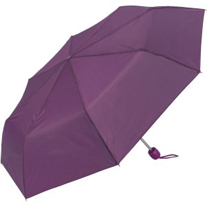 Purple compact umbrella with a matching strap for easy carrying.
