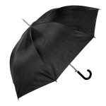 Black walking umbrella with curved handle for rain protection.