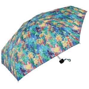 Colourful floral pattern compact umbrella for rain protection.
